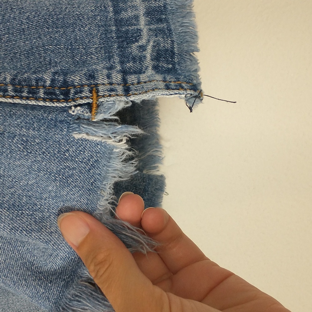 Vintage Abercrombie & Fitch Mini Skirt 2 Denim Blue Jean Cut Off Distressed Y2K - Picture 6 of 12